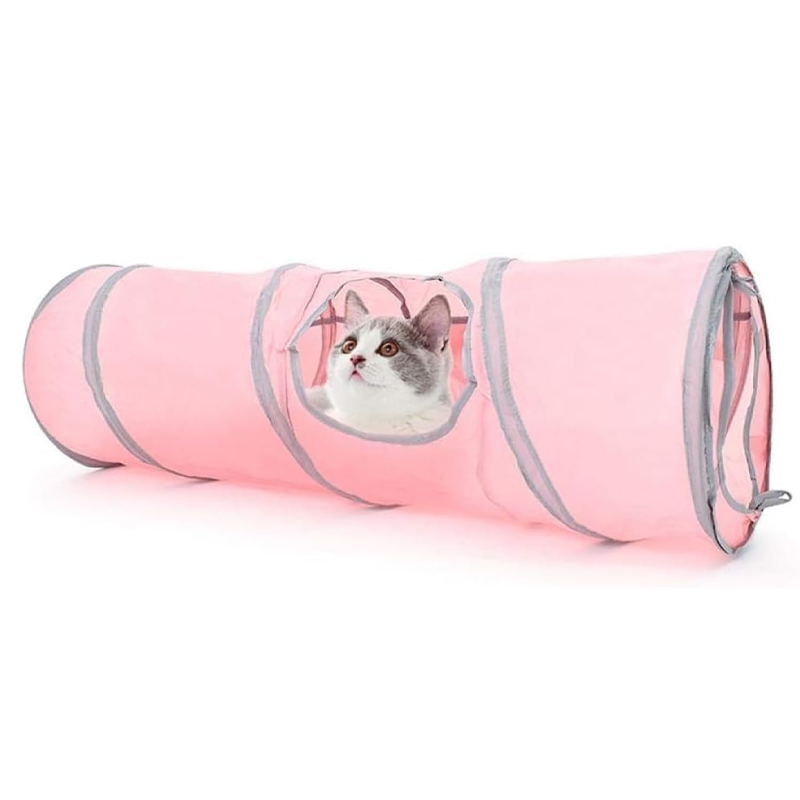 Pink Foldable Dual Entrance Cat Tunnel