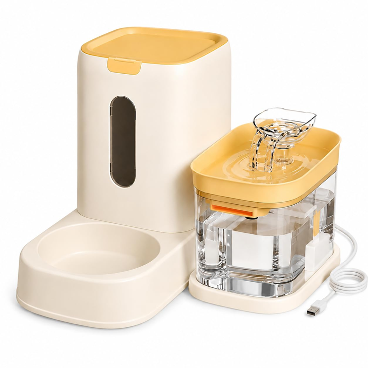 Food Feeder Set with USB Powered Water Fountain