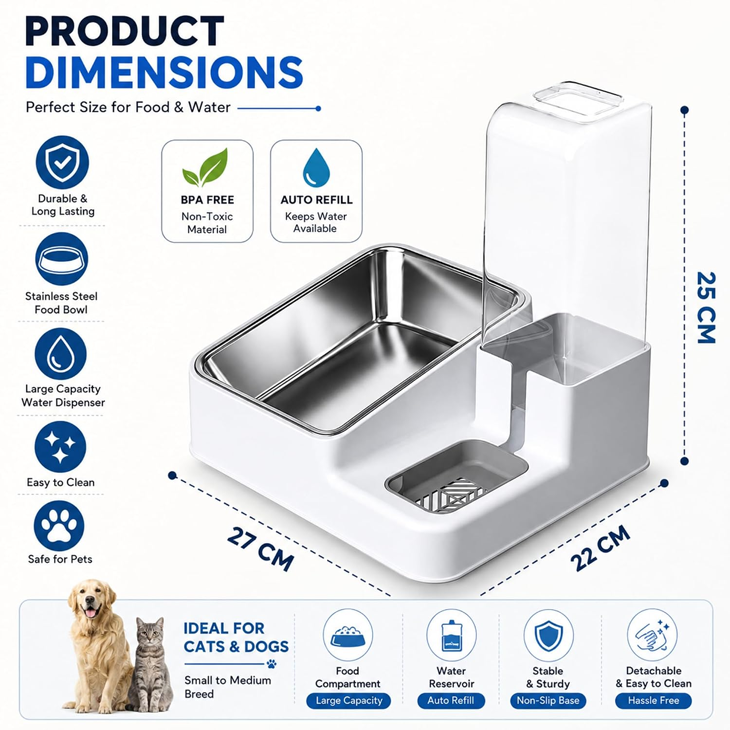 Stainless Steel Bowl with Gravity Water Feeder