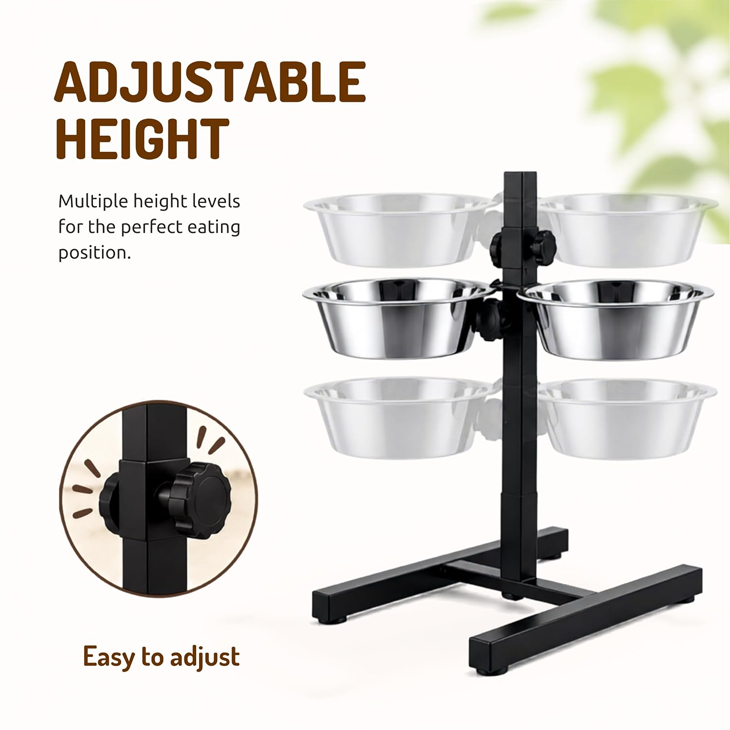 Adjustable H-Base Double Diner Elevated Bowls