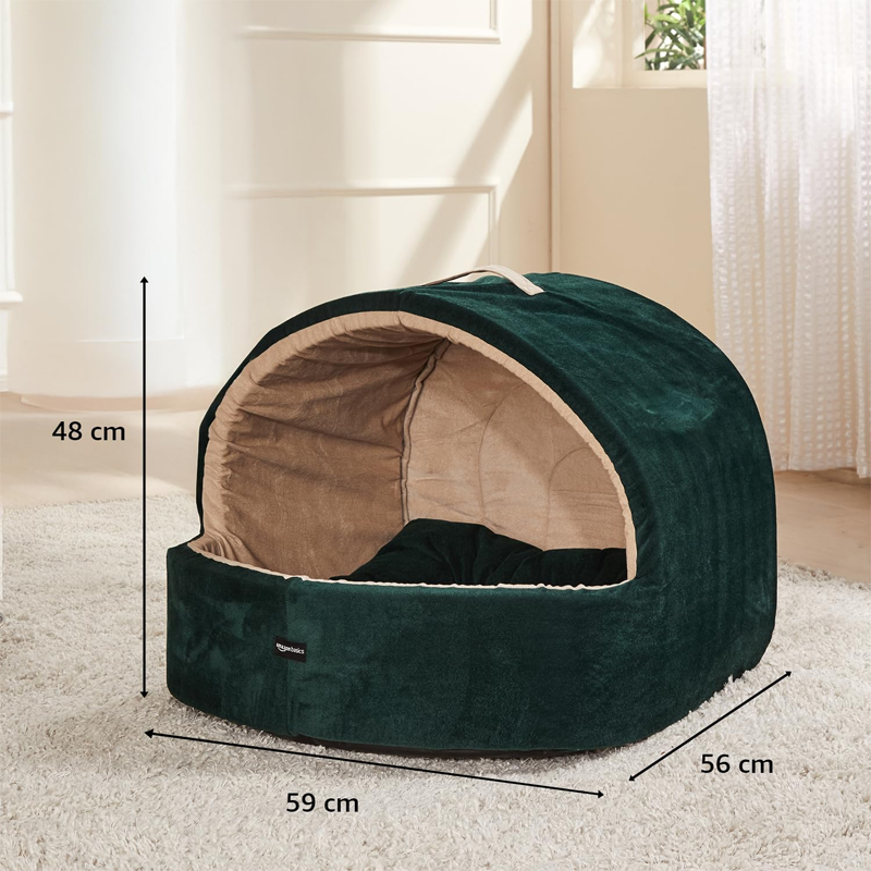 Emerald Velvet Covered Cat Cozy Cave Bed