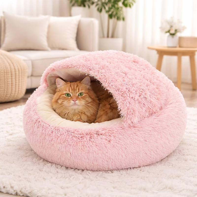 Round Plush Faux Fur Cat Nest Bed