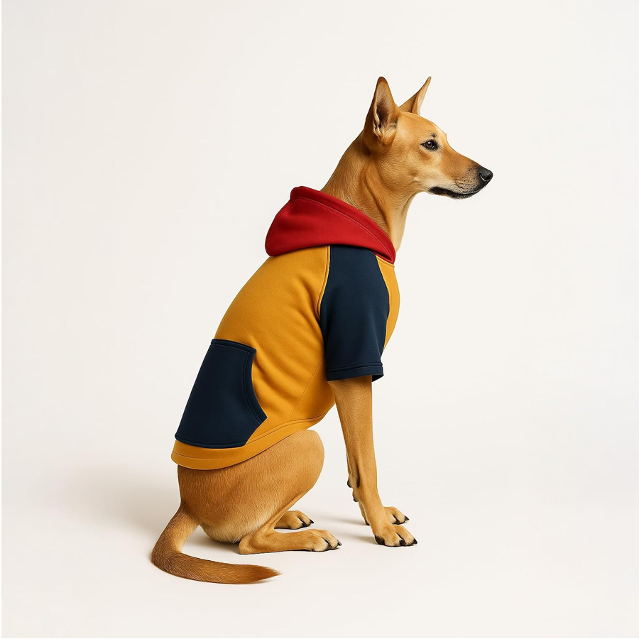 Mustard Colorblock Cotton Pet Hoodie