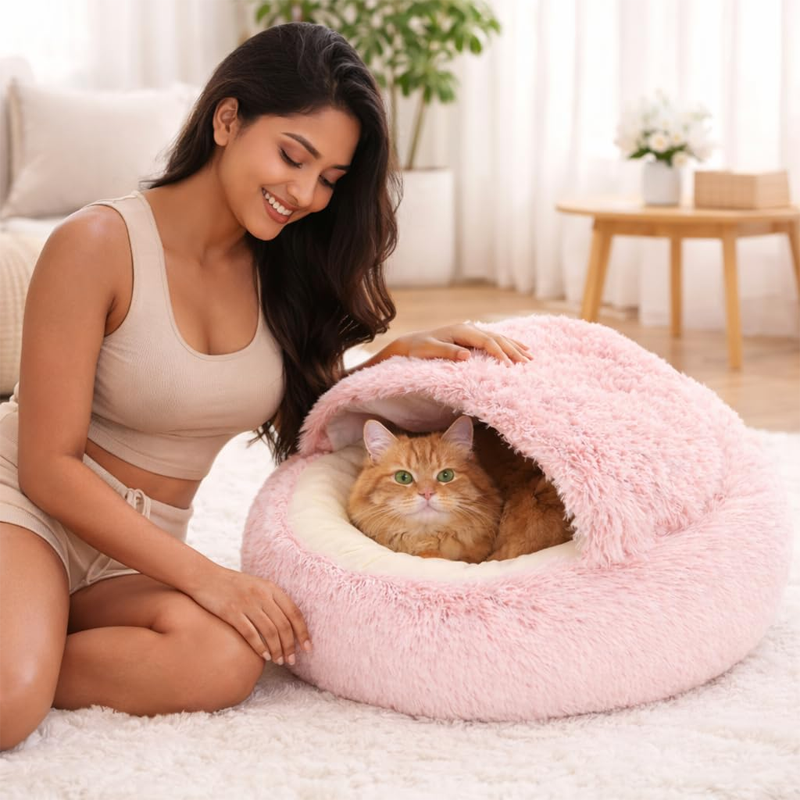 Round Plush Faux Fur Cat Nest Bed