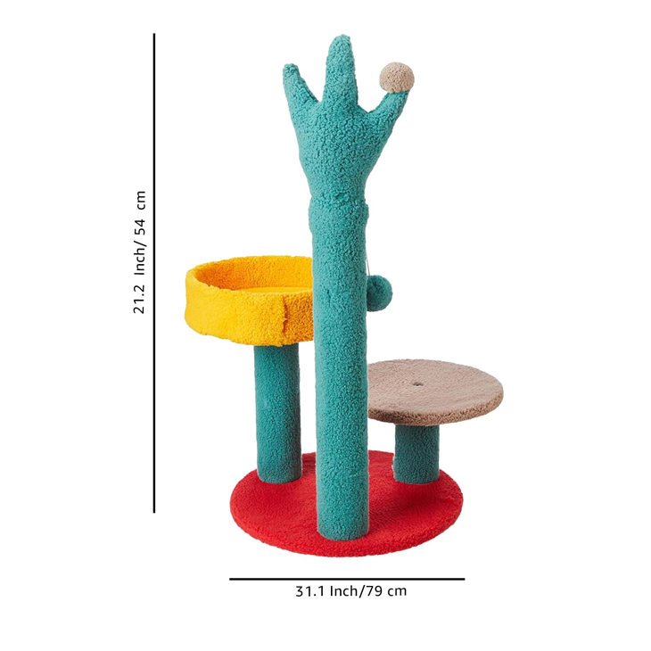 Playful Cactus Cat Climbing Tower