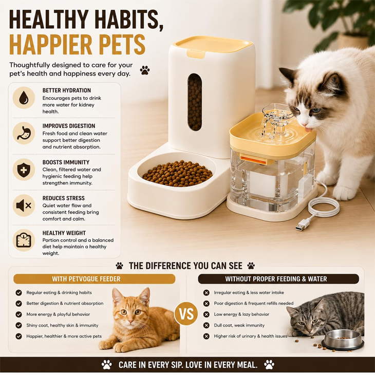 Food Feeder Set with USB Powered Water Fountain