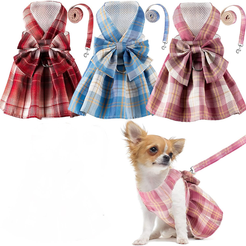 Plaid Bowtie Summer Harness Dress Set